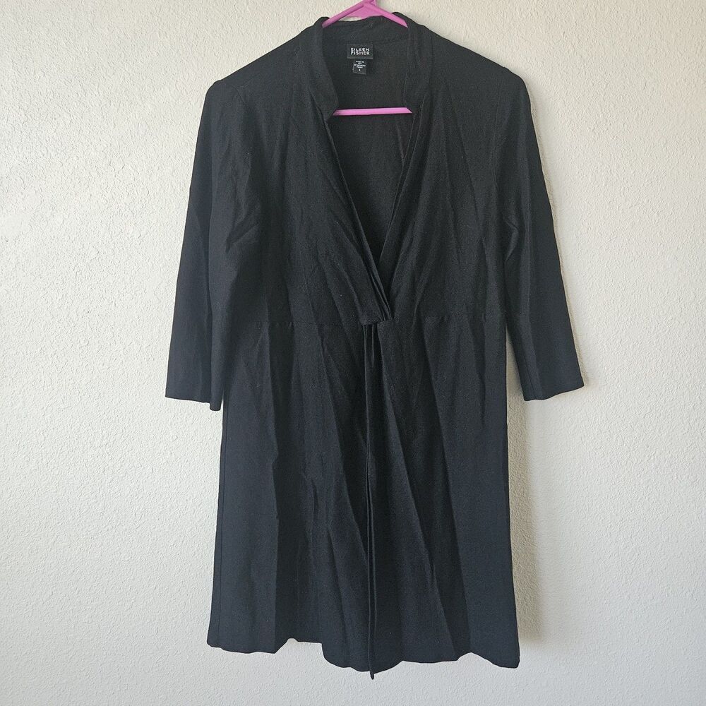 Eileen Fisher Women's Black 3/4 Sleeve Twist Front Stretch Tunic Top Small